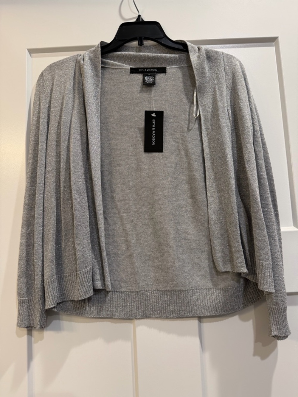 Metallic Silver Gray Open-Front Women's Sweater Jacket Shrug Size Large New